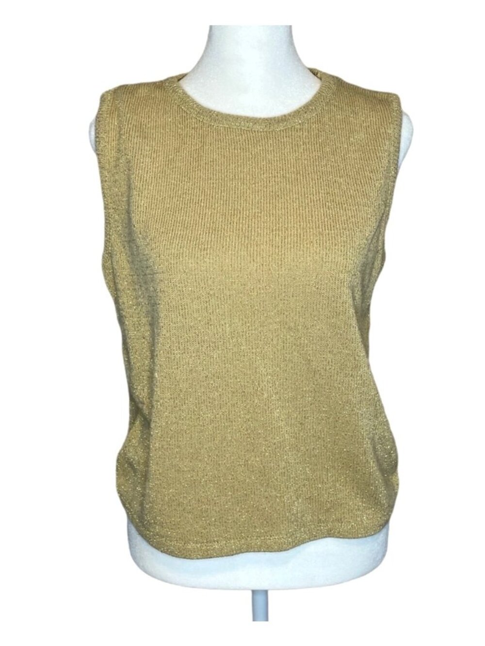 Fashion Bug Medium Gold Sleeveless Knit Tank Top Glittery Metallic Vintage Glam